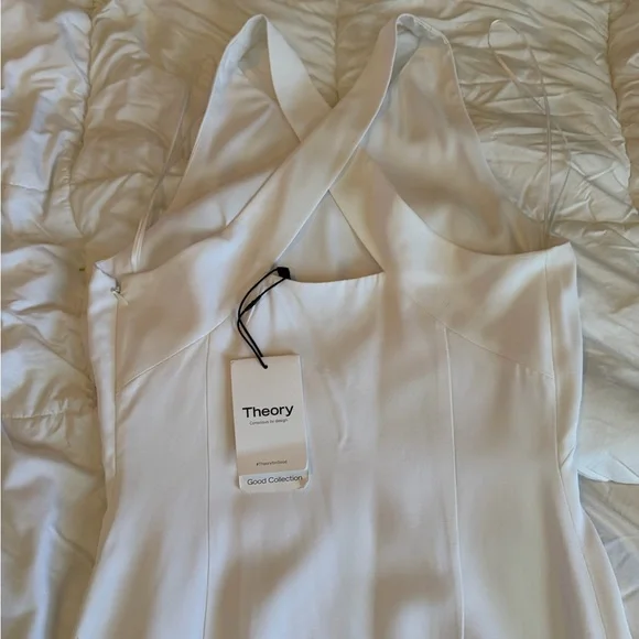 Theory White Halter Midi Dress with Cross-Back - Picture 11 of 15